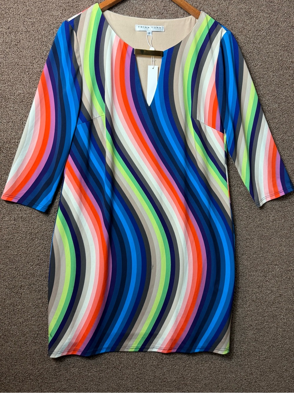 Trina Turk Multicolor Wave-Print V-Neck Tunic Top NEW WITH TAG